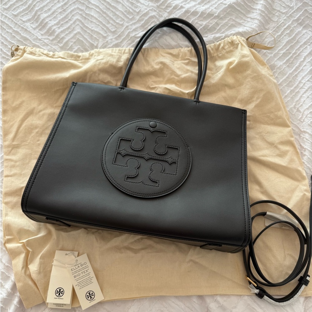 Tory Burch Ella Bio Small Black Tote Bag